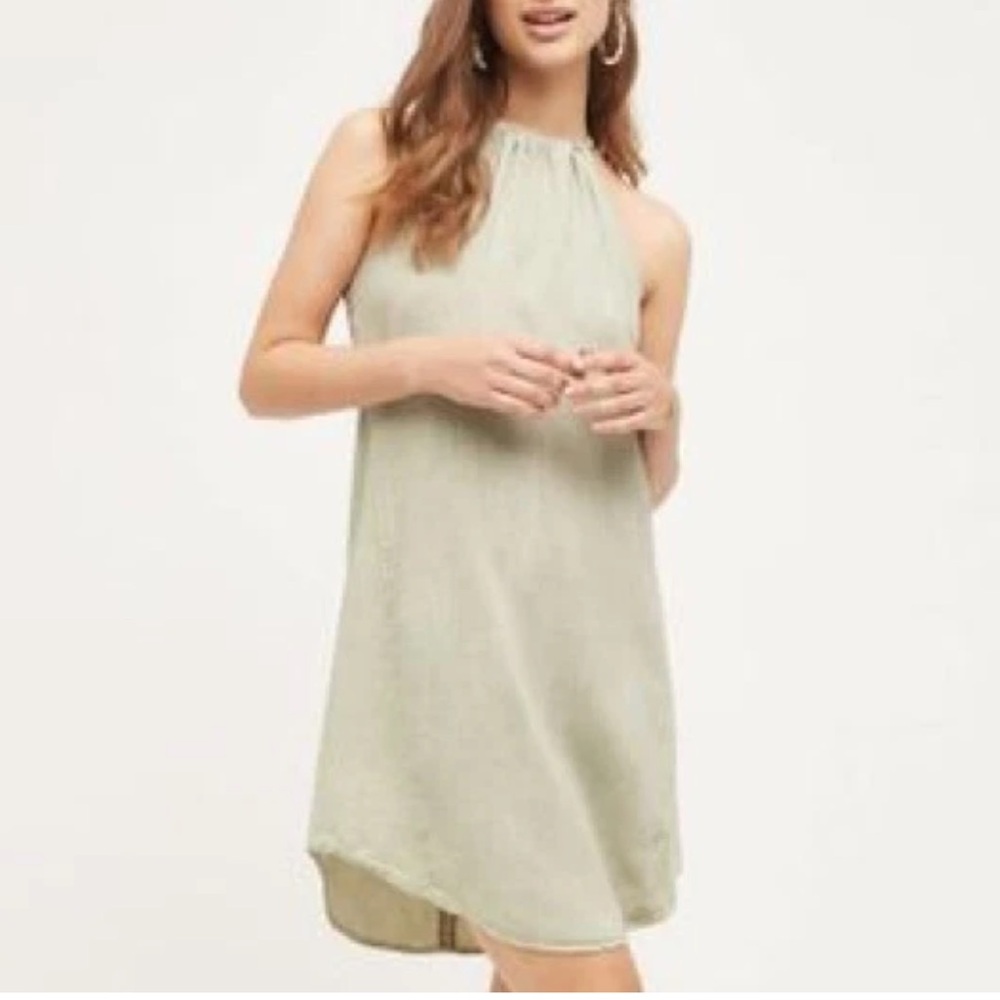 Anthro Cloth & Stone Pale Green Mineral Wash Halter Dress Lyocell Hi Lo, Size L